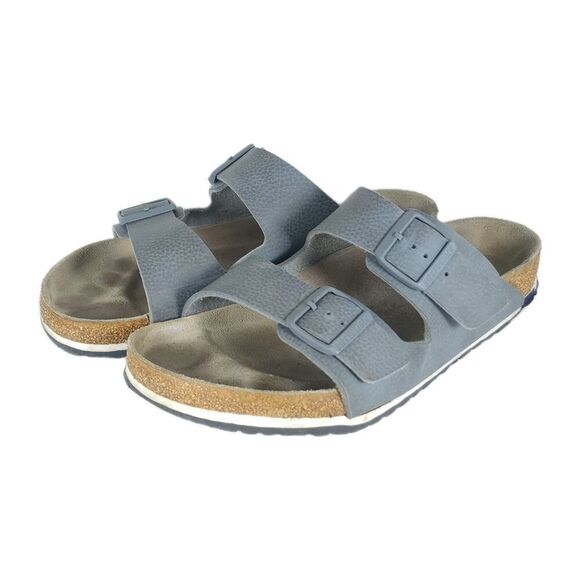 Birkenstock Men's Arizona US12 Gray Birko-Flor 2 Strap Slide Sandals Shoes - Picture 1 of 16